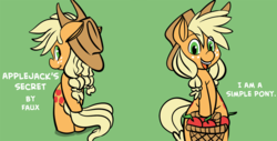 Size: 1280x652 | Tagged: safe, artist:fauxsquared, applejack, earth pony, pony, g4, apple, basket, bipedal, cowboy hat, female, hat, looking at you, looking back, smiling, solo, stetson