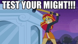 Size: 960x540 | Tagged: safe, screencap, sunset shimmer, equestria girls, g4, my little pony equestria girls, angry, female, gritted teeth, mortal kombat, sledgehammer, solo, strong, stronk