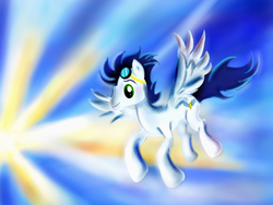 Size: 800x600 | Tagged: safe, artist:milanoss, soarin', pegasus, pony, g4, flying, male, old cutie mark, solo, stallion