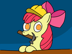 Size: 1024x768 | Tagged: safe, artist:scoutt, apple bloom, g4, female, hammer, hard hat, hat, solo