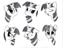 Size: 6600x5100 | Tagged: safe, artist:thealjavis, twilight sparkle, g4, absurd resolution, expressions, grayscale, monochrome