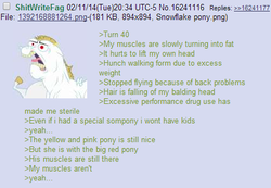 Size: 455x314 | Tagged: safe, bulk biceps, g4, /mlp/, 4chan, 4chan screencap, greentext, sad, text, where are they now