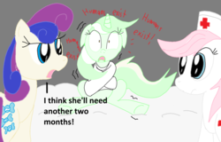 Size: 10184x6512 | Tagged: safe, artist:comedyestudios, bon bon, lyra heartstrings, nurse redheart, sweetie drops, earth pony, pony, unicorn, g4, absurd resolution, asylum, humie, straitjacket, trio