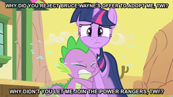 Size: 888x500 | Tagged: safe, spike, twilight sparkle, g4, batman, crying, image macro, meme, power rangers