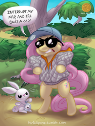 Size: 900x1200 | Tagged: safe, artist:1trick, angel bunny, fluttershy, g4, gangsta, hug life, pocket watch, rap