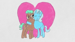 Size: 800x450 | Tagged: safe, artist:highrollerhydra, trixie, oc, oc:cloud tumble, pony, g4, :3, art academy sketchpad, canon x oc, duo, female, heart, male, miiverse, straight, tears of joy, trixietumble, wii u