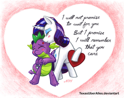 Size: 720x570 | Tagged: safe, artist:texasuberalles, rarity, spike, dragon, pony, unicorn, g4, blushing, colored pencil drawing, female, heart, male, mare, marker drawing, ship:sparity, shipping, simple background, straight, traditional art, valentine, white background