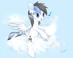 Size: 550x439 | Tagged: safe, artist:sion, oc, oc only, pegasus, pony, blushing, smiling, solo