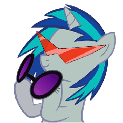Size: 360x360 | Tagged: safe, edit, dj pon-3, vinyl scratch, g4, clapping ponies, female, gif, kamina sunglasses, non-animated gif, solo