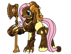 Size: 640x480 | Tagged: safe, artist:roxy-cream, fluttershy, g4, armor, axe, female, solo, weapon