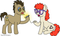 Size: 1251x746 | Tagged: safe, artist:mkogwheel, doctor whooves, time turner, twist, g4, doctor who, eye reflection, fob watch, glasses, john smith, older, simple background, surprised, the doctor, transparent, transparent background, watch