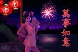 Size: 1280x862 | Tagged: safe, artist:furchan, twilight sparkle, alicorn, anthro, g4, 2014, cheongsam, chinese new year, chinese zodiac, clothes, female, horn, minidress, solo, twilight sparkle (alicorn), wings, year of the horse