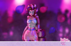 Size: 1440x931 | Tagged: safe, artist:furchan, pinkie pie, earth pony, anthro, g4, balloon, breasts, clothes, female, solo