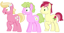 Size: 1600x825 | Tagged: safe, artist:evilfrenzy, daisy, flower wishes, lily, lily valley, roseluck, earth pony, pony, g4, flower trio, male, rule 63, show accurate, stallion, the horror, trio