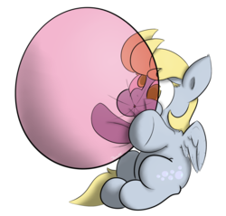 Size: 2200x2100 | Tagged: safe, artist:ramott, derpy hooves, pegasus, pony, g4, balloon, blowing up balloons, cute, derpabetes, female, mare, solo, that pony sure does love balloons