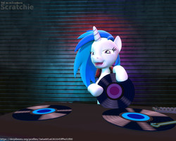 Size: 1280x1024 | Tagged: safe, artist:scratchie, dj pon-3, vinyl scratch, pony, unicorn, g4, 3d, female, gmod, hair, happy, insanity, lights, nightclub, party, record, red eyes, smirk, solo, teeth