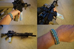 Size: 1024x681 | Tagged: safe, rainbow dash, g4, ar-15, bracelet, cutie mark, eotech, gun, holographic sight, irl, jewelry, magazine, magpul, my little arsenal, paracord, photo, picatinny rail, ponified, rifle, weapon
