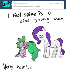 Size: 680x780 | Tagged: safe, artist:moonblizzard, rarity, spike, g4, ask, cloth, rarity answers, tumblr