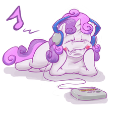 Size: 2908x2625 | Tagged: dead source, safe, artist:jelly shades, sweetie belle, pony, unicorn, g4, explicit title, female, headphones, lollipop, solo