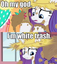 Size: 640x720 | Tagged: safe, edit, edited screencap, screencap, applejack, rarity, g4, simple ways, applejewel, mud, pun, rarihick, visual pun, white trash