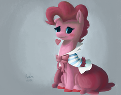 Size: 3448x2698 | Tagged: safe, artist:andersbaker, pinkie pie, g4, blushing, clothes, dignified wear, dress, female, gala dress, heart, solo