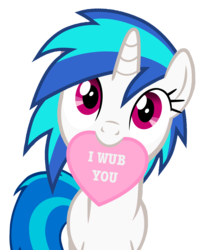 Size: 1280x1482 | Tagged: safe, artist:stealth1546, dj pon-3, vinyl scratch, pony, unicorn, g4, bronybait, female, horn, looking at you, mare, mouth hold, pun, simple background, solo, transparent background, valentine, vector, wub