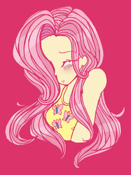 Size: 900x1206 | Tagged: safe, artist:cuddlesandhuggles, fluttershy, human, g4, blushing, clothes, cute, female, humanized, light skin, pink background, shy, shyabetes, simple background, solo