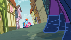 Size: 1366x768 | Tagged: safe, screencap, pinkie pie, rainbow dash, earth pony, pegasus, pony, g4, the mysterious mare do well, female, mare, mare do well costume