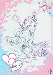 Size: 800x1132 | Tagged: safe, artist:aokagi, princess cadance, shining armor, g4, eyes closed, heart, traditional art, valentine