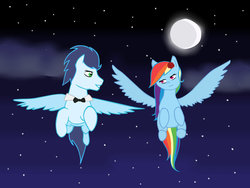 Size: 1024x768 | Tagged: safe, artist:drizzle84, rainbow dash, soarin', pegasus, pony, g4, female, male, mare, ship:soarindash, shipping, stallion, straight