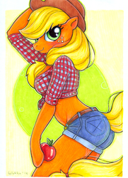 Size: 653x900 | Tagged: safe, artist:belo4ka, applejack, earth pony, anthro, g4, female, solo