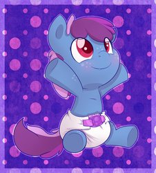 Size: 1158x1280 | Tagged: safe, artist:cuddlehooves, oc, oc only, oc:speckle, pony, baby, baby pony, cute, diaper, foal, freckles, looking up, poofy diaper, smiling, solo