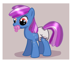 Size: 900x771 | Tagged: safe, artist:toddlergirl, oc, oc only, oc:speckle, pony, baby, baby pony, diaper, foal, pacifier, solo