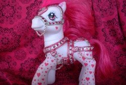 Size: 428x288 | Tagged: safe, artist:macabredarling, oc, oc only, earth pony, pony, g3, 2008, bridle, customized toy, female, harness, irl, mare, photo, solo, tack, toy