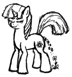 Size: 1024x1090 | Tagged: safe, artist:jaconok, twilight sparkle, g4, eyes closed, female, fertilizer, flower, horse apples, monochrome, poop, pooping, raised tail, solo