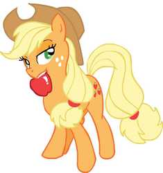 Size: 771x821 | Tagged: safe, artist:hotdog, applejack, g4, apple, female, mouth hold, simple background, solo