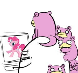 Size: 632x592 | Tagged: safe, artist:shwigityshwonshwei, edit, pinkie pie, slowpoke (pokémon), g4, brony, computer, pokémon, reaction image, stock vector