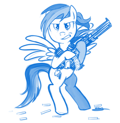 Size: 578x590 | Tagged: safe, artist:bunnimation, rainbow dash, g4, female, gun, headband, rambo dash, solo