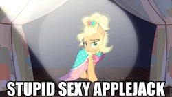 Size: 960x540 | Tagged: safe, edit, edited screencap, screencap, applejack, g4, simple ways, applejewel, female, image macro, meme, solo, spotlight, stupid sexy applejack, stupid sexy x