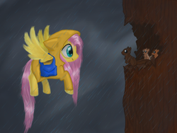 Size: 628x473 | Tagged: safe, artist:haileyguilford, fluttershy, squirrel, g4, rain