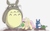 Size: 900x563 | Tagged: safe, artist:bibliodragon, fluttershy, g4, crossover, my neighbor totoro, totoro, watering can