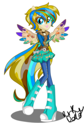 Size: 736x1085 | Tagged: safe, artist:2-lettdodd, oc, oc only, equestria girls, g4, my little pony equestria girls: rainbow rocks, creative spirit, devil horn (gesture), paint on feathers, ponied up, simple background, solo, transparent background