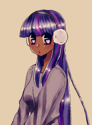 Size: 733x1000 | Tagged: safe, artist:mynameisbre1, twilight sparkle, human, g4, dark skin, earmuffs, female, heart eyes, humanized, pixiv, solo, wingding eyes