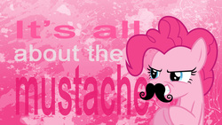 Size: 1920x1080 | Tagged: safe, alternate version, artist:jackos92, artist:xris777, pinkie pie, g4, female, moustache, pink text, solo, text