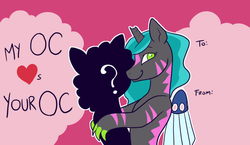 Size: 800x464 | Tagged: safe, artist:pixel-prism, oc, oc only, oc:kefentse, broken horn, concave belly, duo, horn, slender, thin, valentine, valentine's day