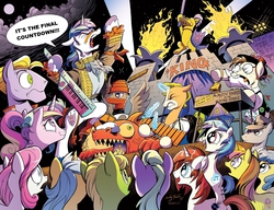 Size: 1280x985 | Tagged: safe, idw, official comic, 33 1-3 lp, dj pon-3, gizmo, long play, princess cadance, shining armor, sweetcream scoops, vinyl scratch, g4, spoiler:comic, devo, energy dome, europe, europe (band), final countdown (song), observer, song reference