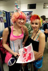 Size: 234x350 | Tagged: safe, pinkie pie, rainbow dash, human, g4, cosplay, irl, irl human, photo