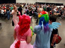 Size: 475x350 | Tagged: safe, pinkie pie, rainbow dash, human, g4, cosplay, irl, irl human, photo