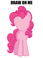 Size: 900x1729 | Tagged: safe, pinkie pie, earth pony, pony, g4, draw on me, exploitable meme, female, mare, meme, no face, simple background, solo, text, wat, white background