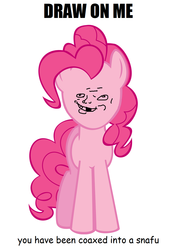 Size: 942x1338 | Tagged: safe, pinkie pie, g4, coaxed into a snafu, draw on me, exploitable meme, female, le ruse master, meme, solo